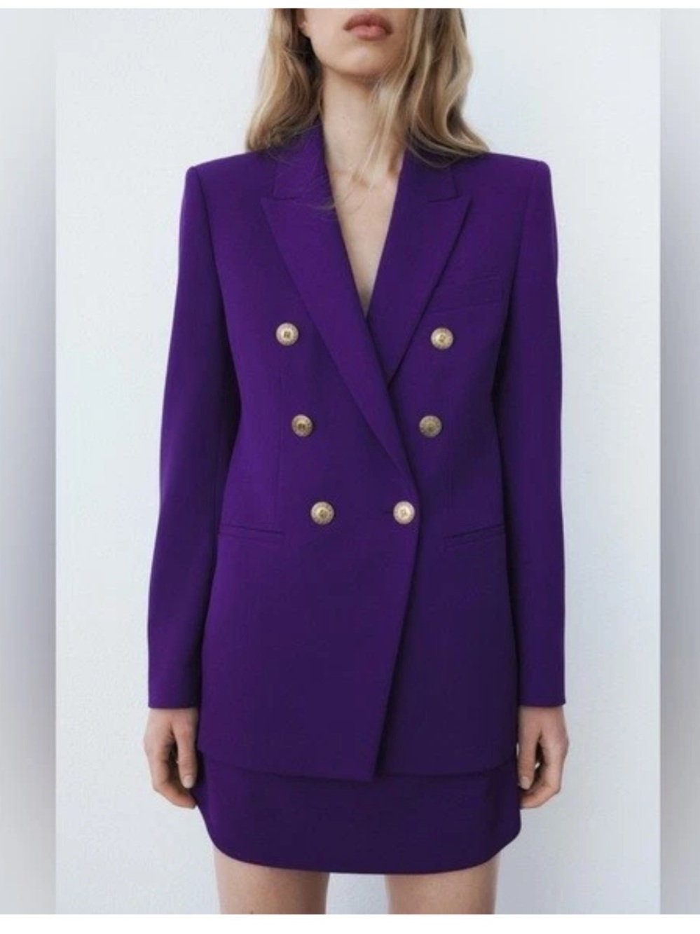 ZARA Purple Double-Breasted Blazer Gold Buttons Sz XS - Picture 4 of 14